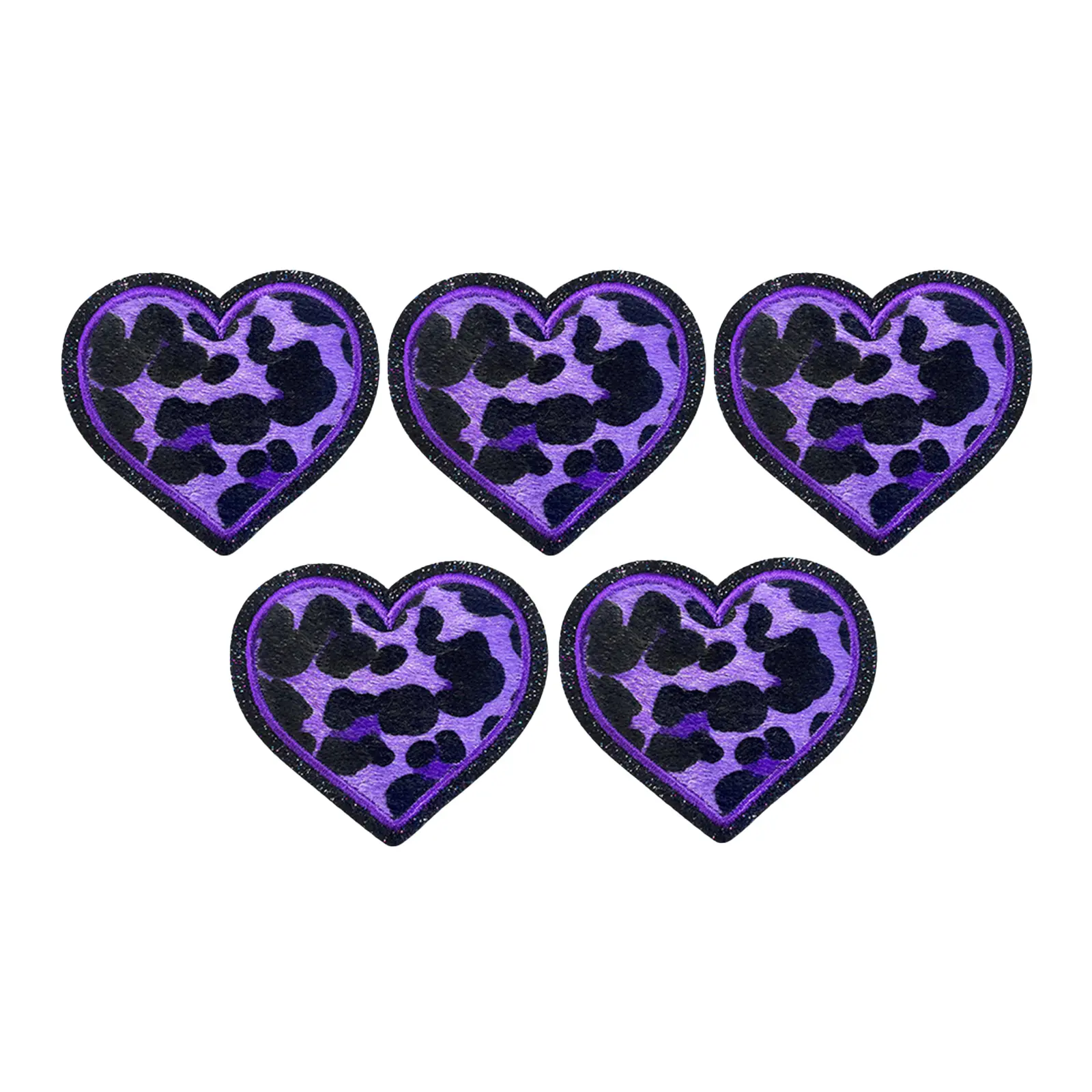 5Pcs Leopard Heart Iron On Patches Cute Kawaii Embroidered Applique for DIY Clothes Jeans Hats Jackets Backpacks Fashion Decoration,Purple