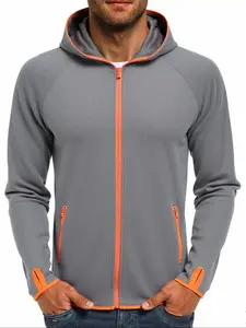 Men's Solid Color Hooded Sportswear Outdoor Casual Fishing Hiking Zipper Sweatshirt, Breathable Polyester Mesh Design, Athletic Style Activewear