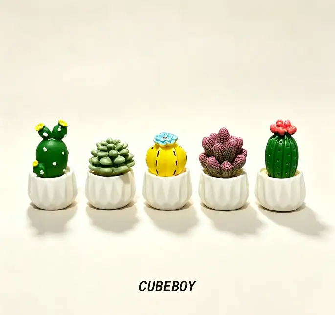 Vinyl Mini Potted Cactus Succulent Figure, Minimalist Nature Decor, Cute Emotional Healing Ornament for Workstation Office Desk