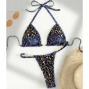 Sexy Leopard Velvet Bikini Mini Micro Thong Bikinis Women Swimwear Female Swimsuit Two-piece Bikini Set Halter Bathing Suit Swim