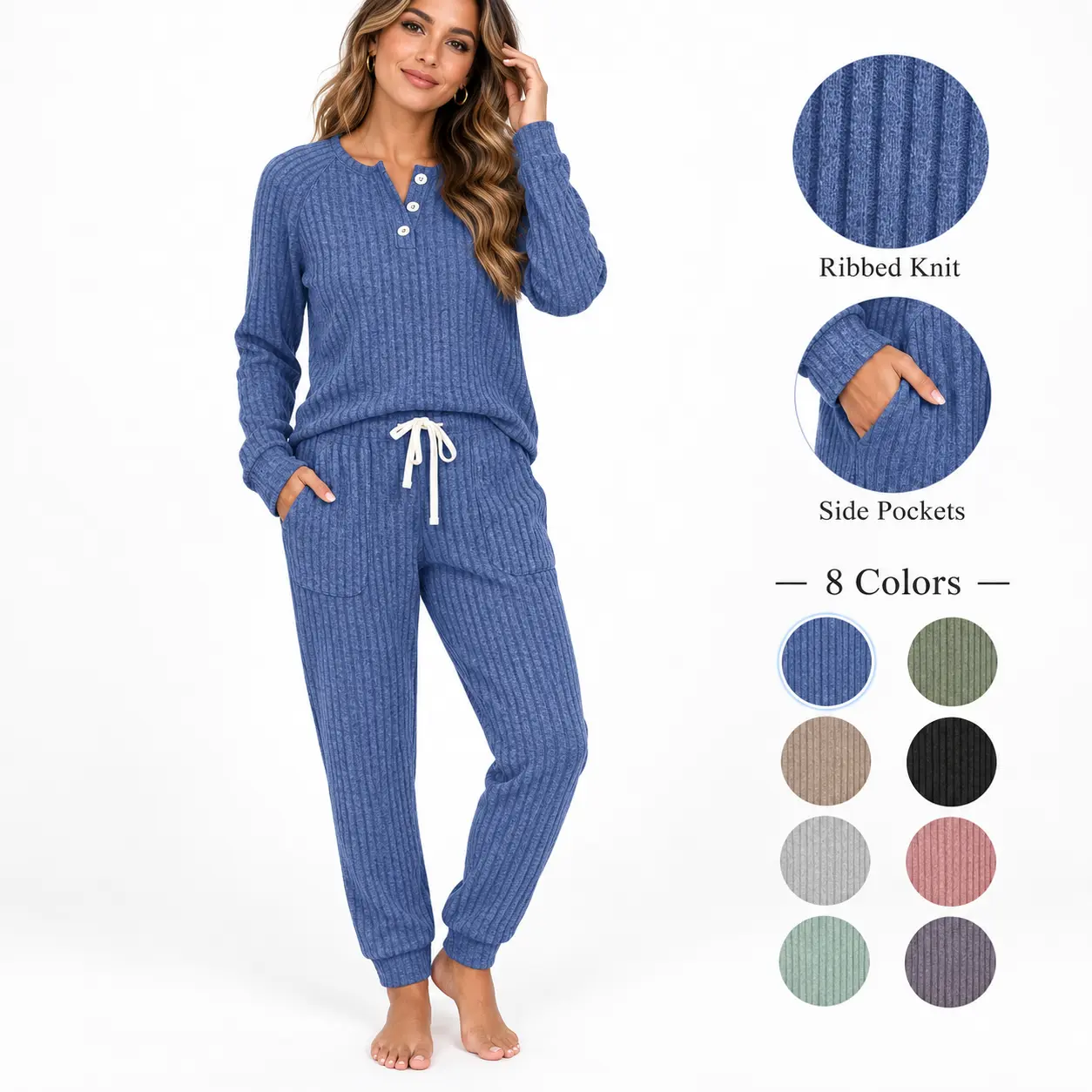 WIHOLL Two Piece Outfits for Women Lounge Sets Button Down Sweatshirt Sweatpants Sweatsuits Set with Pockets