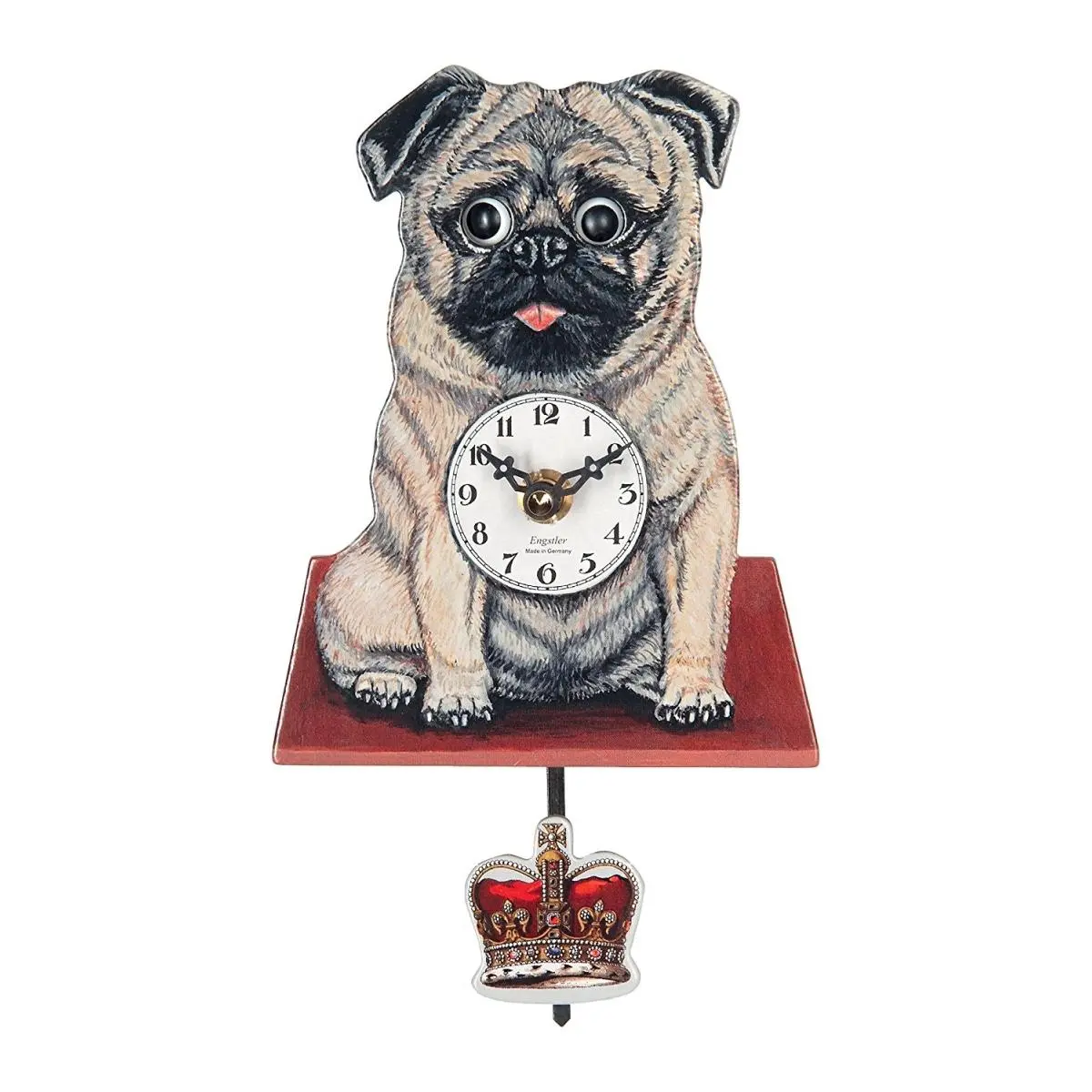 212 MAIN German Pug Shape Creative Decorative Wall Clock - PUG-06Q Oliver the Pug, Moving Eyes, Crown Pendulum, Traditional Home Decor, Ideal Gift for Home Supplies