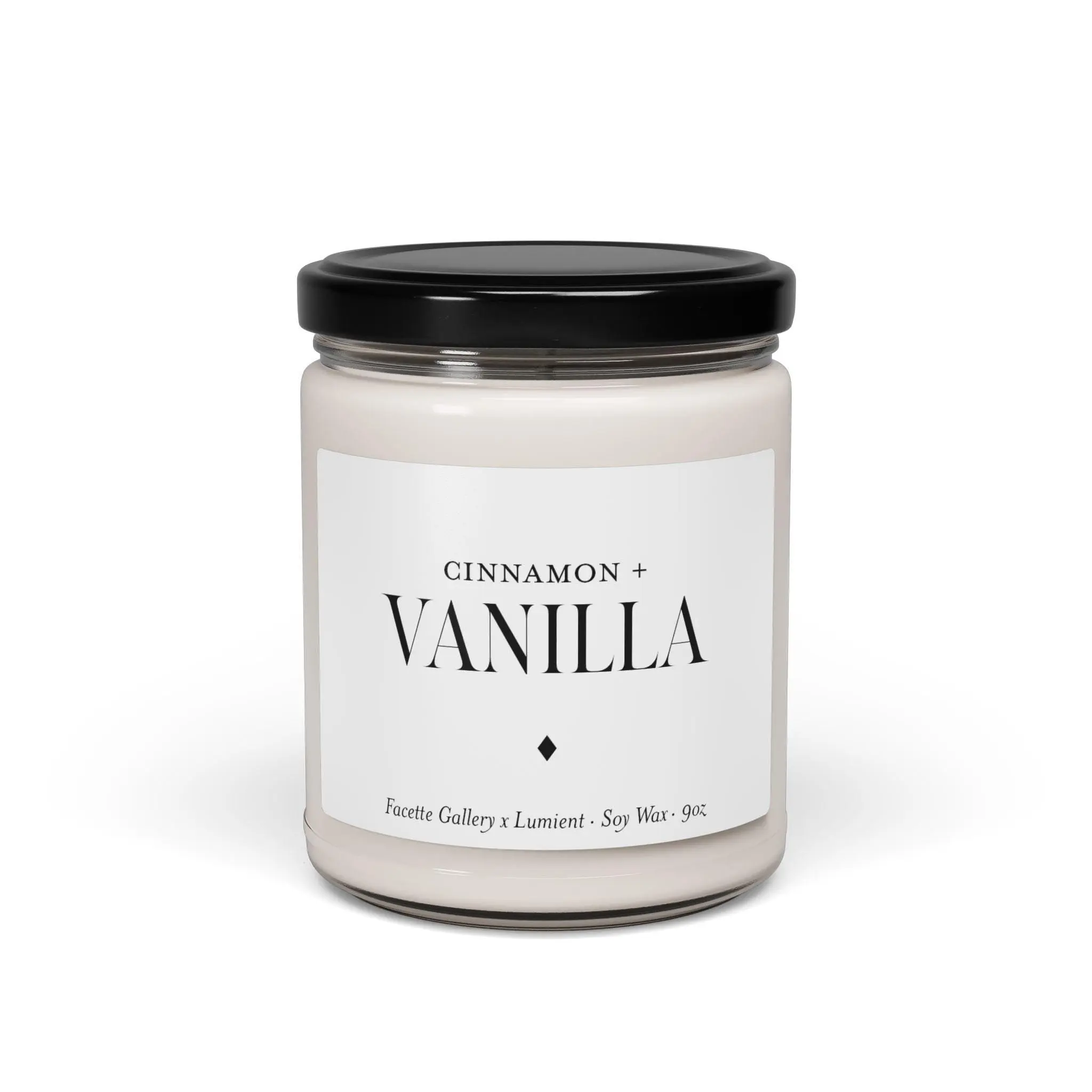 Cinnamon + Vanilla Candle in Glass - Vegan - Modern/Contemporary Home Decor - Minimalist - Black/White - Hand Poured Soy Wax - 9oz