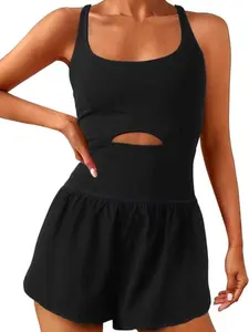 Women's Summer FP Movement Romper Preppy Athletic Romper Workout Romper Sleeveless Solid Color Jumpsuit Shorts 1Piece Outfit Running Exercise Gym Yoga Clothes