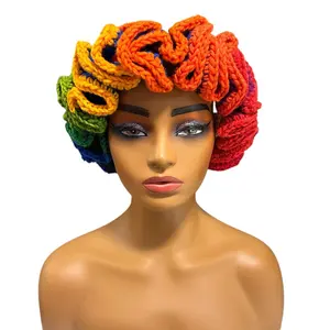 Handmade Rainbow Crochet Ruffle Hat for Women