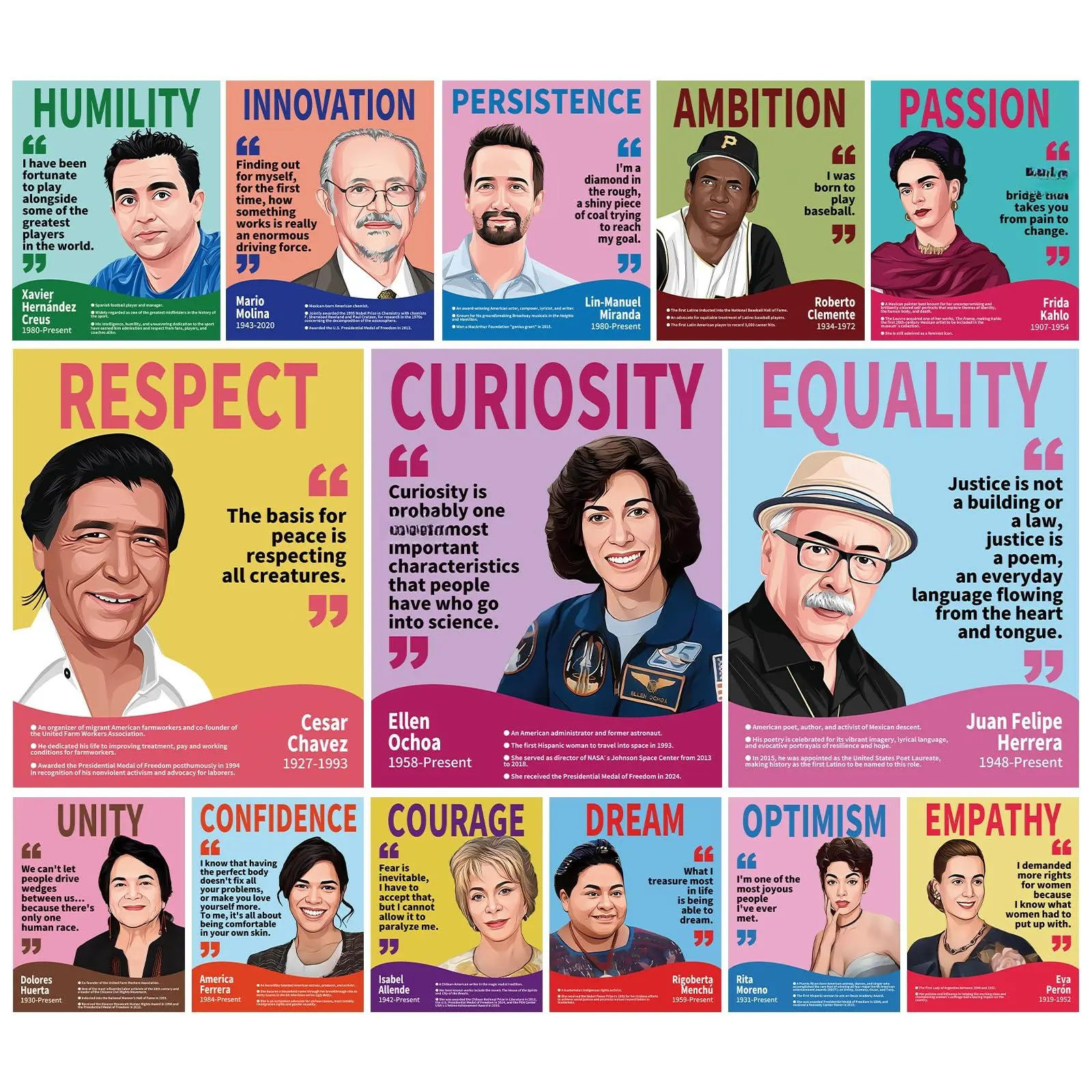 Hispanic Heritage Month Decorations Posters 14pc English Motivational Famous Latino People Inspirational Positive Quotes Poster For Indoor Outdoor Home  School Classroom Bulletin Board Wall Hallway Window Decor