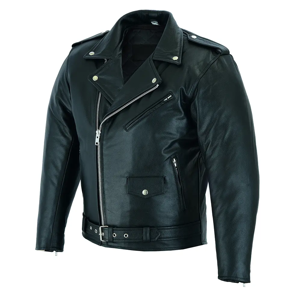 Men’s Motorcycle Brando Leather Jacket 100% Genuine Real Soft Distressed Zip Up Black