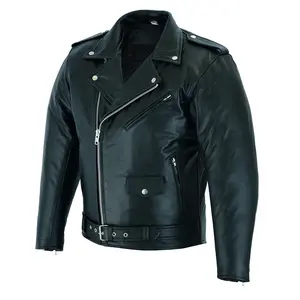Men’s Motorcycle Brando Leather Jacket 100% Genuine Real Soft Distressed Zip Up Black