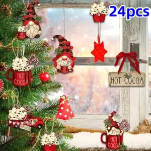 24-Piece Miniature Christmas Tree Decorations Set, Festive Holiday Ornaments for Home & Party Decoration, Perfect Gift Idea