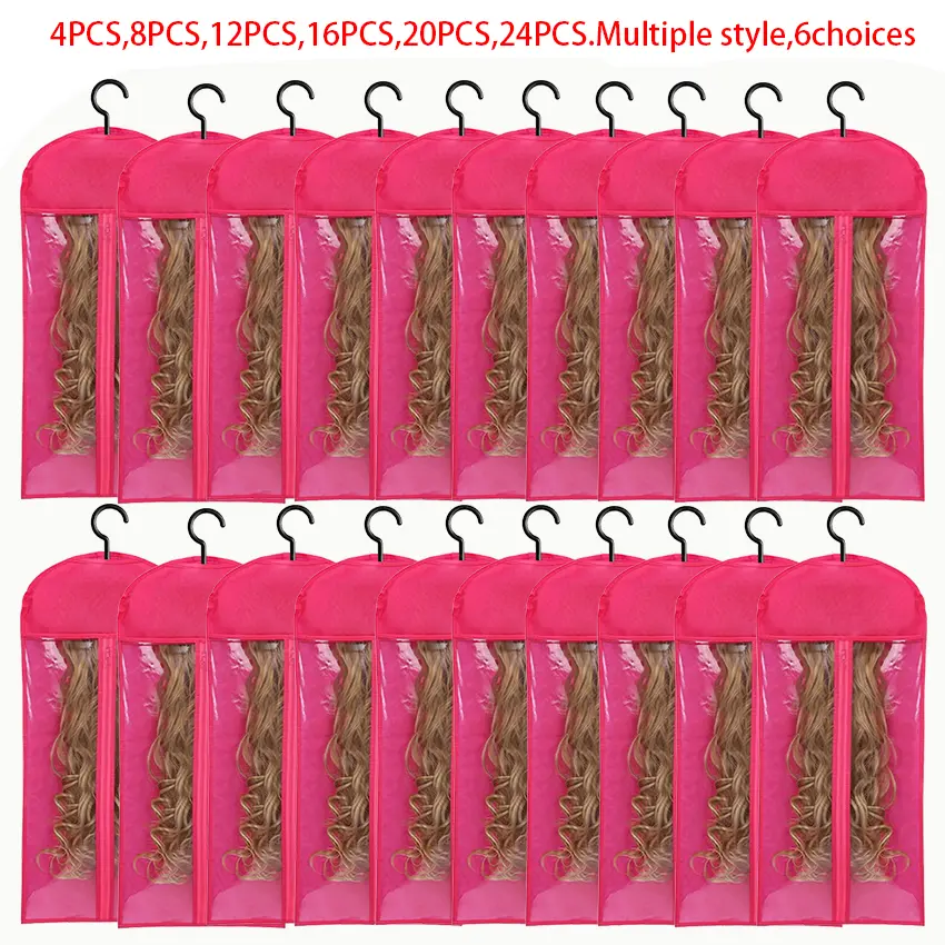 4/8/12/16/20/24PCS Wig Storage Bag With Hook Wig Storage Hanger Zipper Transparent Dustproof Wig Storage Bag, Hair Extension Holder Wig Bag Wig Storage For Multiple Wigs Holder Hair Extension Hanger Wig Tool Wigs Accessories