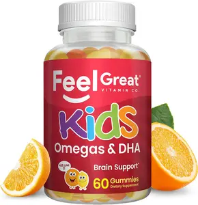 Feel Great Vitamins DHA Gummies for Kids | with Omega 3 6 9 + DHA, Vitamin C | Gluten Free, Vegetarian | 60 Gummies - Wellness Supplements
