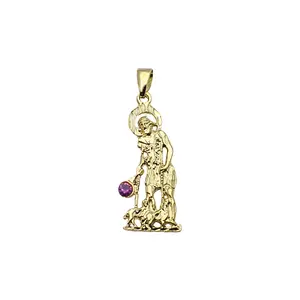 San Lazaro Medal 14k Gold Plated Pendant with 24 inch Mariner Chain