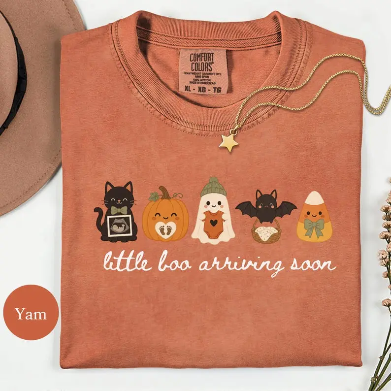 Comfort Colors Halloween Pregnancy Announcement T-Shirt, Cute Autumn Baby Reveal Tee, Spooky Maternity Shirt, Pumpkin Baby Bump Gift, October Mom To Be Outfit