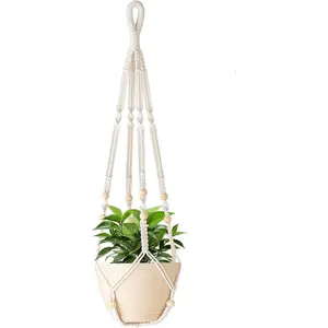 35 Inch Macrame  Hanger Indoor with  Beads and No Tassels,  Planter Flower Pot Holder for Indoor Outdoor Boho  Decor,Set of 1,(Pots Not Included)