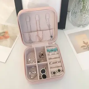 Mini jewelry storage box portable family travel earrings necklace storage box female ring organizer PU leather display box