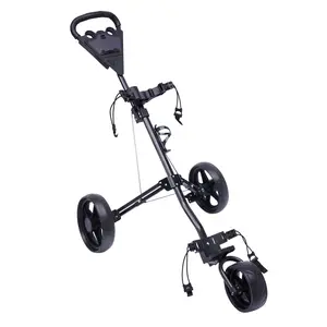 3-Wheel Foldable Golf Push Cart Black Aluminum Alloy 20kg Capacity for Teens Adults Fits Most Golf Bags Smooth Rolling Wheels Easy Storage