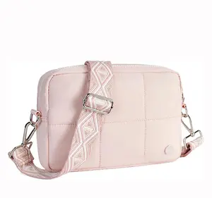 Quilted Down Bags  Summer Breezy Crossbody Purse Breathable with Adjustable Strap,Waterproof Fabric,Lightweight Puffer design for Travel Commuter Dating White Beige