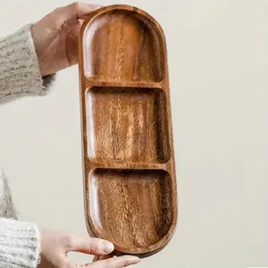 Wooden Oval Shaped Serving Tray, 1 Piece Serving Tray, Cheese Board, Kitchen Storage Tray, Home Organizer for Kitchen, Living Room, Bathroom, Plates