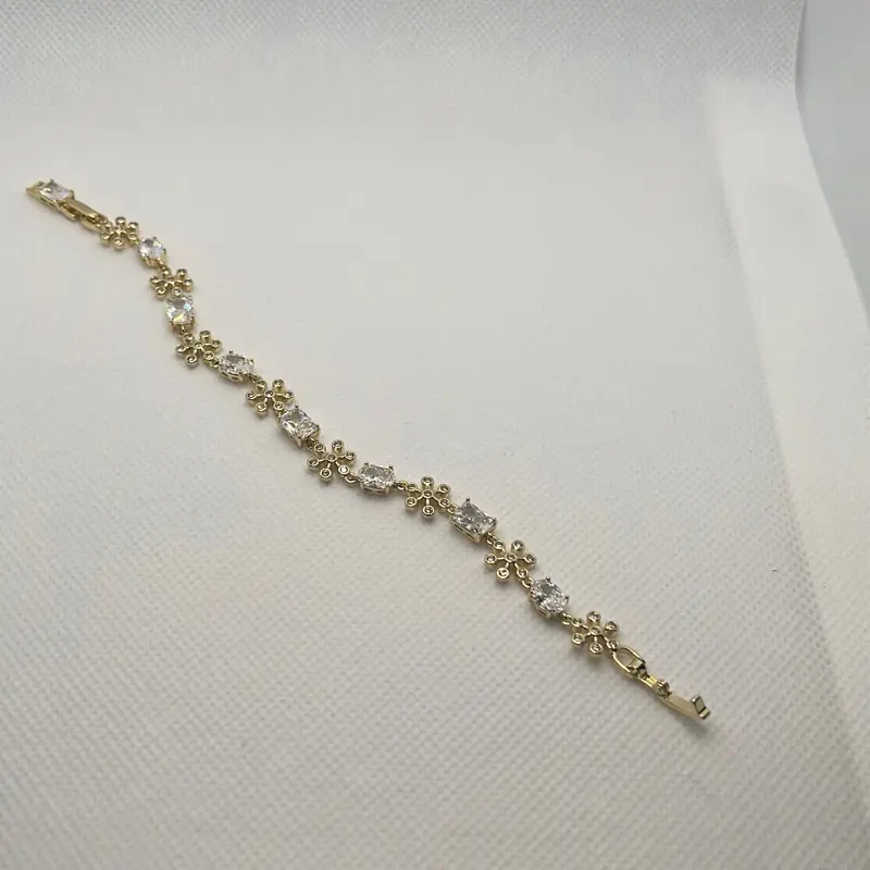 14k Laminated Bracelet with Artificial Zircon Stones, Fashion Artificial Gemstone Jewelry Accessory