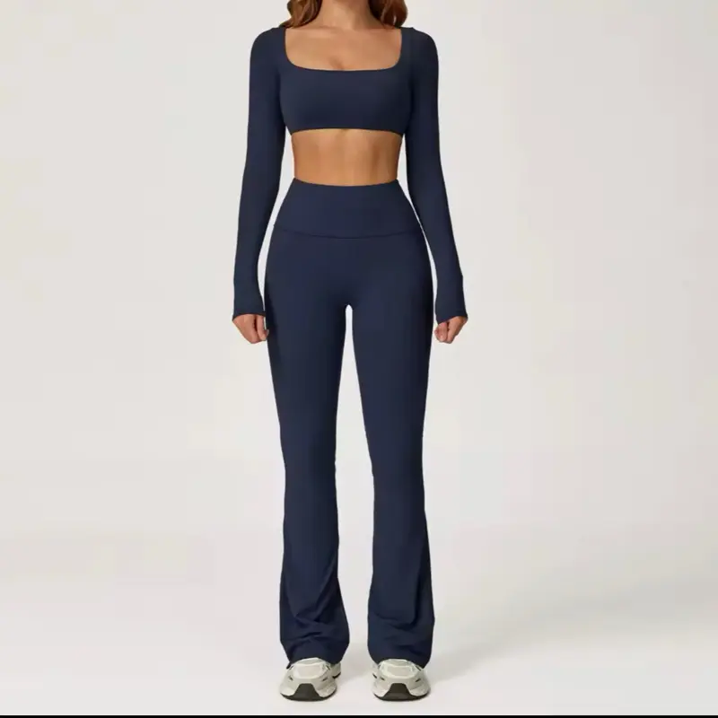Yoga Sets 2PCS Seamless Women Sportswear Workout Clothes Athletic Wear Gym Fitness Crop Tops + Leggings Long Sleeve Sports Suits
