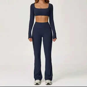 Yoga Sets 2PCS Seamless Women Sportswear Workout Clothes Athletic Wear Gym Fitness Crop Tops + Leggings Long Sleeve Sports Suits