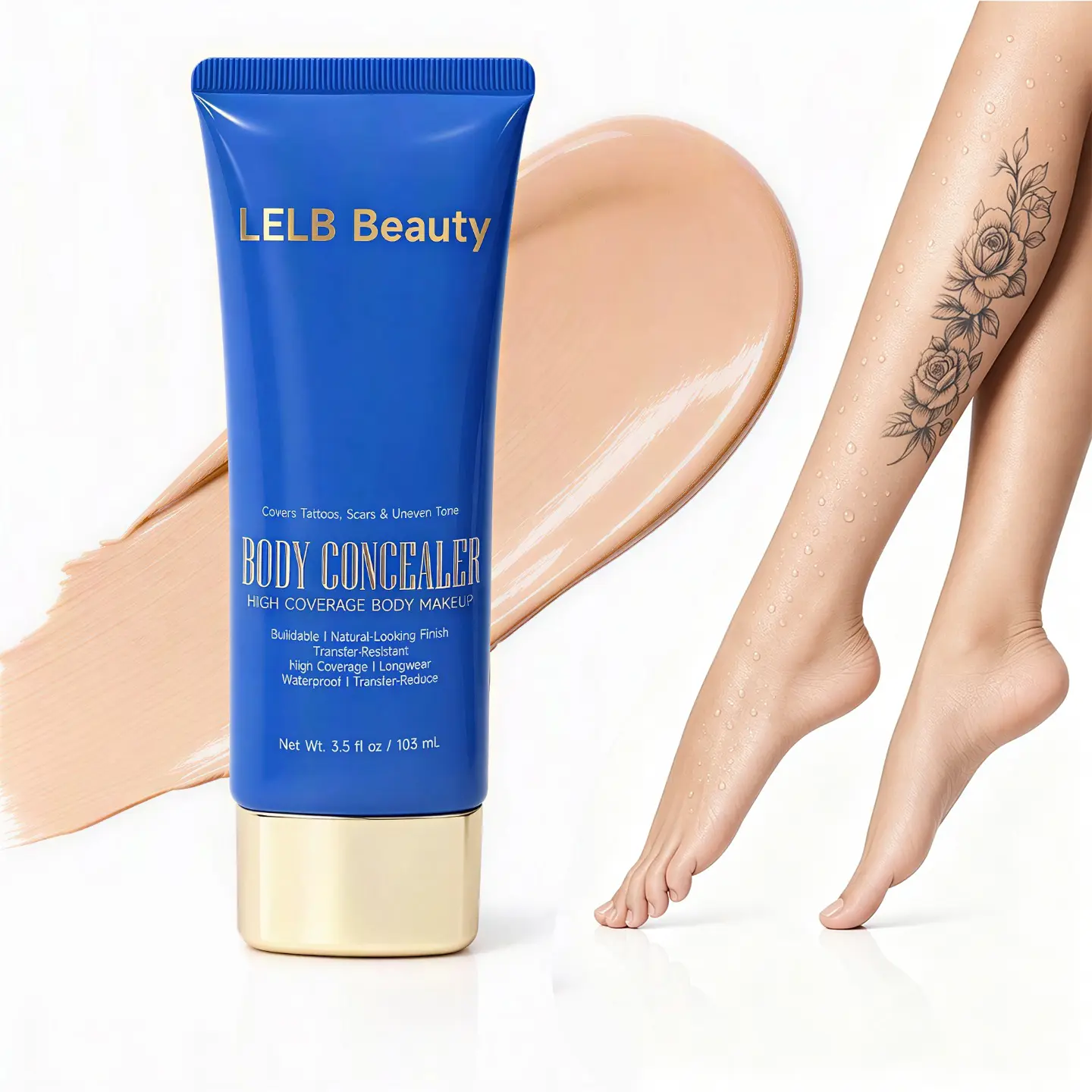 LELB Professional Tattoo Cover Up Makeup 3.5 oz， Waterproof Full Coverage Body Concealer |，Covers Tattoos, Scars, Stretch Marks, Bruises, Birthmarks, Varicose Veins & Uneven Skin Tone ，Transfer Resistant  Special Offer
