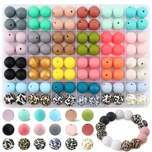96pcs 15mm Round Silicone Beads, Loose Pack, DIY Beading Accessories, DIY Keychain, Necklace, Jewelry Making, Focus Beads, Rubber Bracelet Beads
