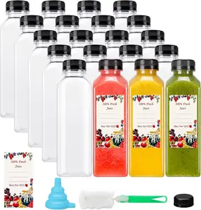 16oz Juice Bottles (20 Pack) – Plastic Clear Drink Containers with Caps, Reusable Bottles for Juice, Smoothies & Beverages