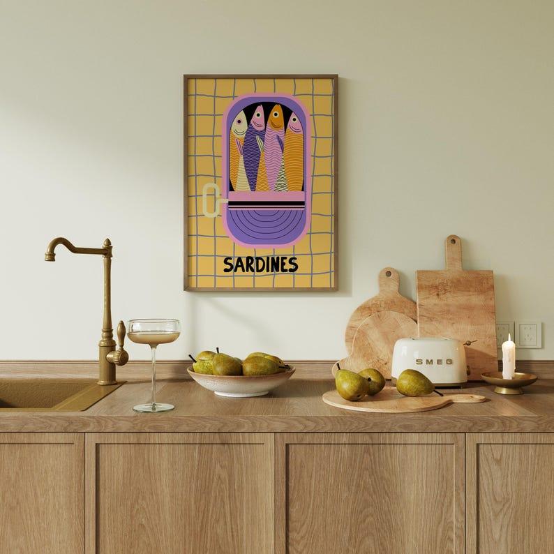 Sardines Wall Art Print, Tin Fish Art Print, Sardines Tin Print, Colorful Fish Print, Kitchen Wall Art, Trendy Wall Art, Seafood Wall Art