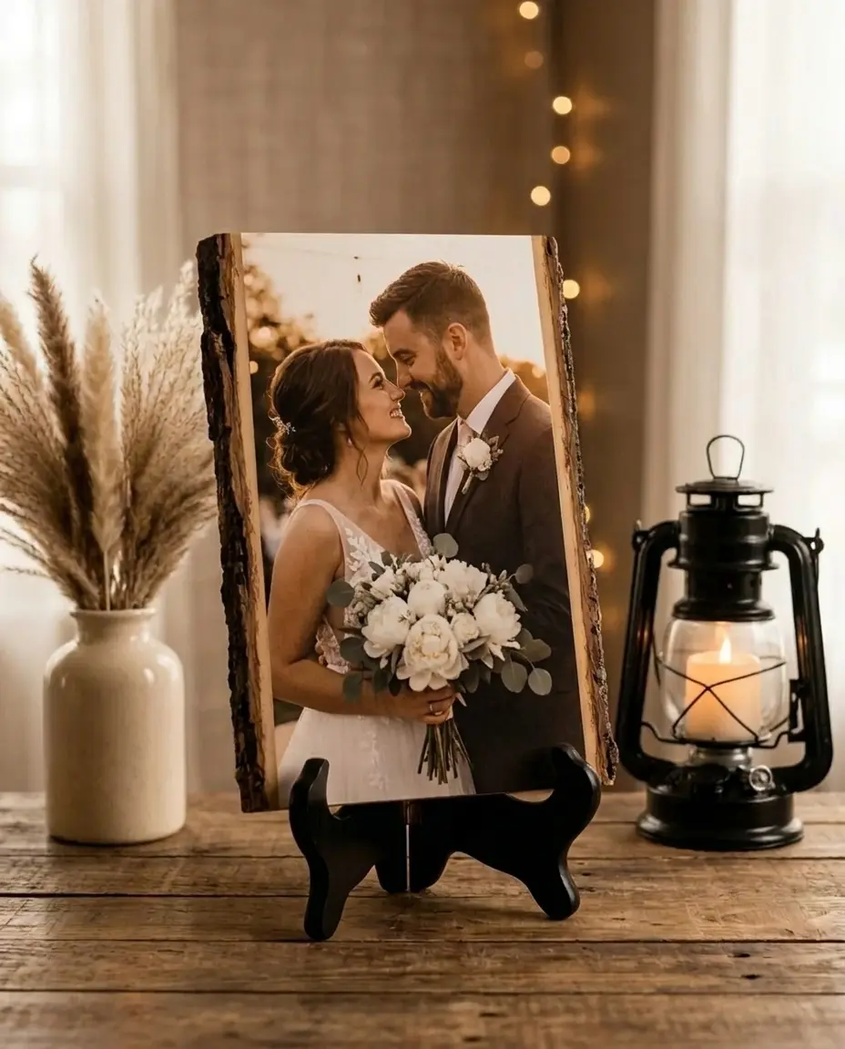 Personalized Wedding Wood Sign with Custom Photo or Engraved Text | Live Edge Plaque with Bible Verse, Vows, Mr & Mrs Names or Your Wedding Picture | Rustic Wedding Gift for Couples & Newlyweds