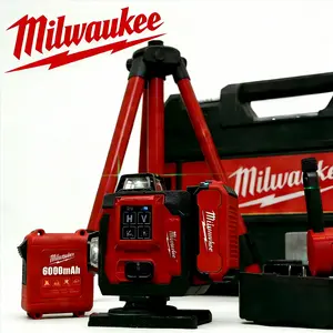Milwaukee 360° Self-Leveling Cross Line Level Kit with Aluminum Tripod, Heavy-Duty Case and Dual Power Sources for Construction, Framing and Tile Installation