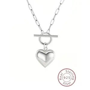 S925 Sterling Silver Simple Heart Design Pendant Necklace for Women & Girls, Fashion Jewelry for Party, Daily Decor, Trendy All-match & Exquisite Jewelry for Birthday Gift, Valentine's Day, Gift for Her