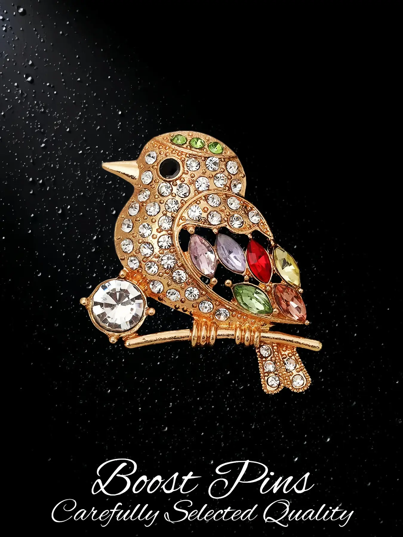 Gold Tone Cute Bird Brooch for Women, Colorful Crystal Rhinestone Bird on Branch Pin, Sparkling Alloy Animal Lapel Pin, Fashion Jewelry for Coat Dress Scarf, Brooch Pins, Birthday Gift for Her