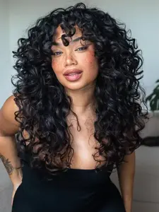 Women's Kinky Curly Wig with Bangs, 18 Inch Long Curly African Style Synthetic Fiber Wig, Role Play & Daily Wear