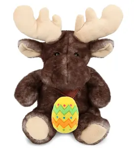 DOLLIBU Polyester Cute Brownish Sitting Moose Stuffed Toy with Yellow Easter Egg, 10 in, Personalized Gift for Toys & Hobbies Enthusiasts