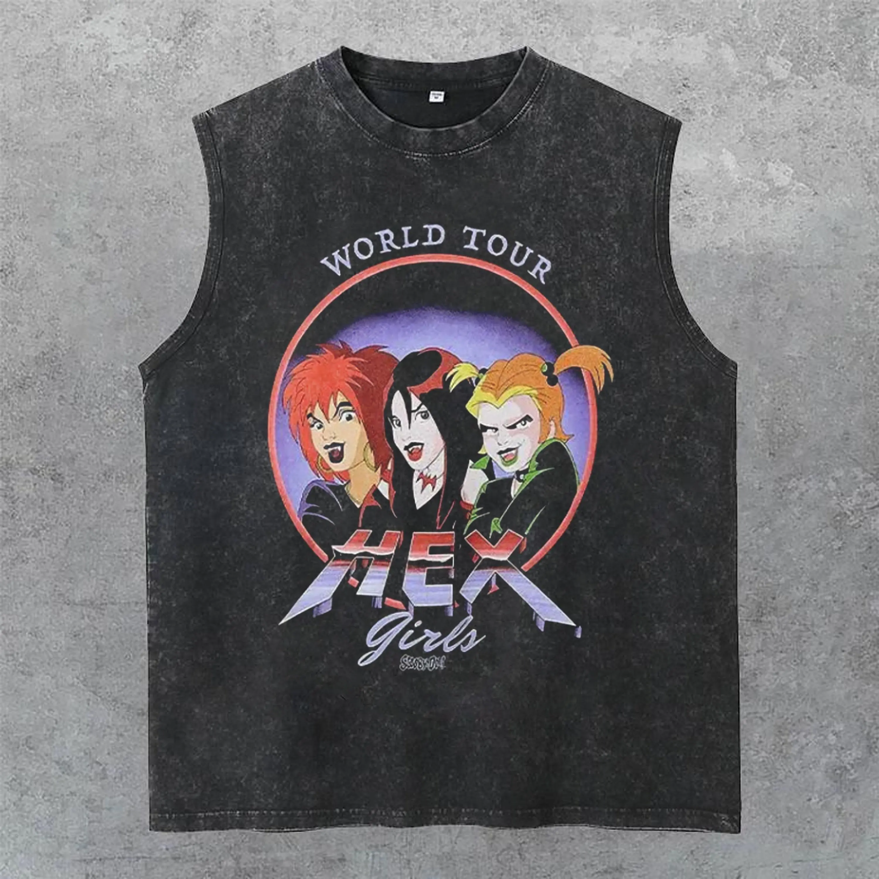 The Hex Girls Tour Washed Tank Top, Hex Girls Concert, Retro Halloween, Gym Essential, Vintage Casual Crewneck Short Sleeves Menswear T-shirt Classic Cotton Fabric Streetwear