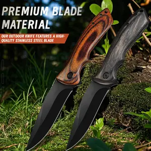 Outdoor Camping Folding Pocket Knife, Stainless Steel Blade with Wood Handle, EDC Utility Knife for Hiking & Daily Use outdoorfun