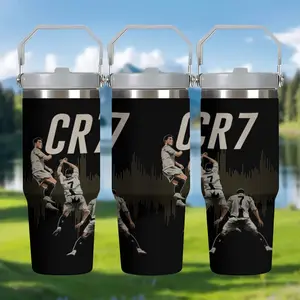 1pc 30oz CR7 Stainless Steel Thermal Travel Cup Tumbler, Portable, Leakproof,with Lid and Straw, Hand Wash Only, Reusable,for Outdoor Activities, Travel, All Seasons,Suitable for daily use and special occasions