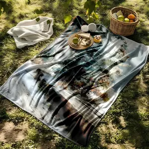 1 piece Cedar and pine trees in a winter forest themed flannel blanket - Flannel blanket with modern design, suitable for sofas and beds, all-season use, super soft and comfortable, digitally printed pattern, 100% polyester material, machine