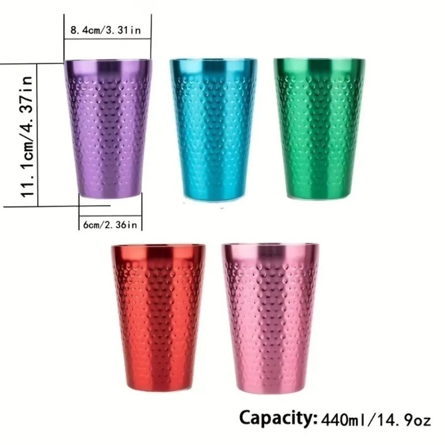 5 Premium Metal Cups, Hammered Unbreakable Beer Cups, Lightweight & Reusable Outdoor Drink Cups(440ml/14.9oz) , Perfect for Camping, BBQs and Outdoor Adventures