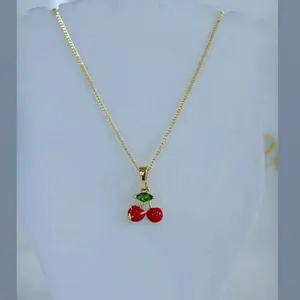 Cherry Design Dainty Necklace #0170 14k Laminated Gold Hypoallergenic 3 Layers Protection Everyday Wear