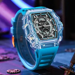 Men's Luxury Barrel-shaped Transparent Waterproof Quartz Watch for Outdoor, Back to School, Parties, Daily,Ideal Birthday,Design Watch,Men's Business Fashion Watch