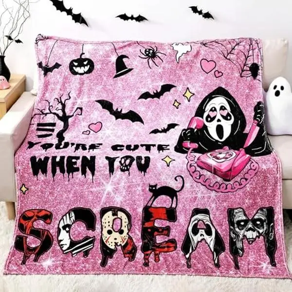 Ghostface Halloween Throw Blanket, No You Hang Up Horror Movie Character Blanket, Serial Killers Flannel Blanket, Spooky Fall Halloween Blanket, Suita