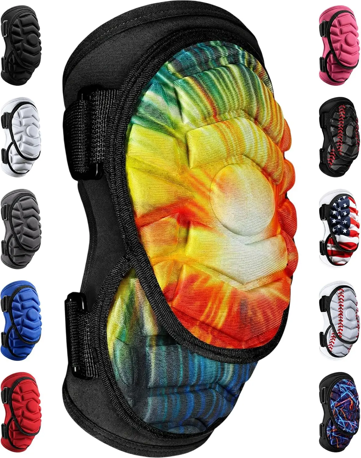 Exxact Sports Tie-Dye Neoprene Elbow Guard for Youth & Adult, Defender Plus Arm Guard with EVA Foam Impact Shield for Baseball & Softball