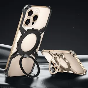 Aluminum Alloy Phone Case with Ring, Durable Phone Protective Cover with Rotatable Bracket, Fashion Phone Accessories Compatible with iPhone 16/16 Pro/16 Pro Max/16 Plus, Casing