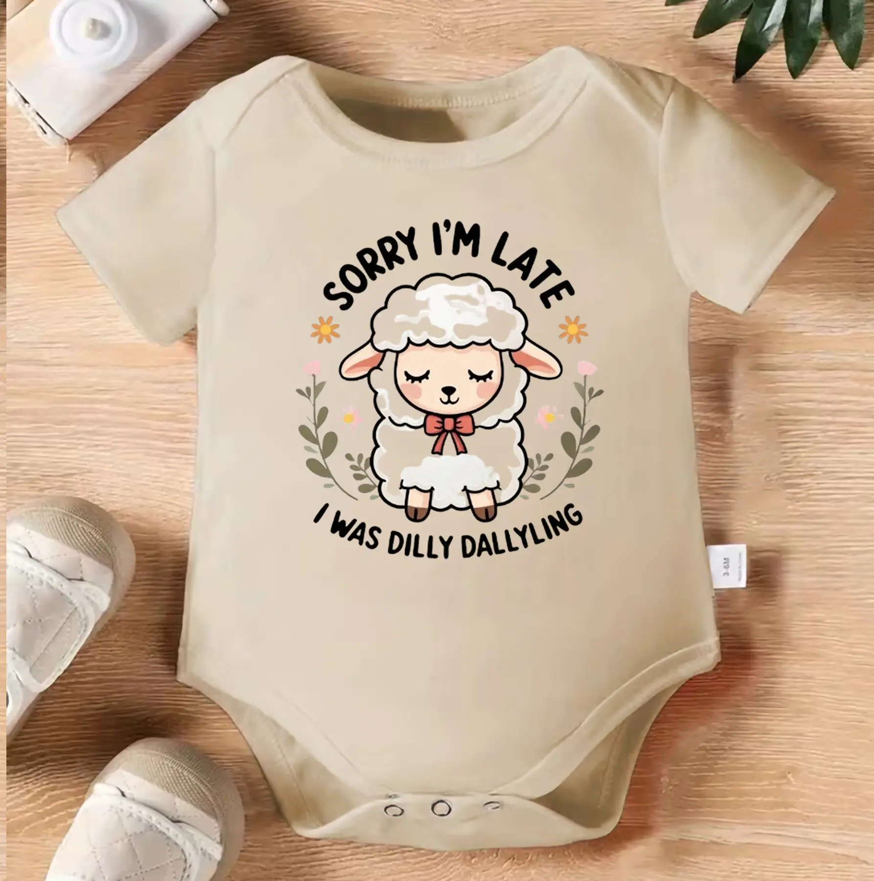 Sorry I’m Late I Was Dilly Dallying Baby Bodysuit | Funny Sheep Infant Onesie | Cute Farm Animal Baby Outfit | Humorous Baby Romper | Adorable Lamb Baby Shower Gift