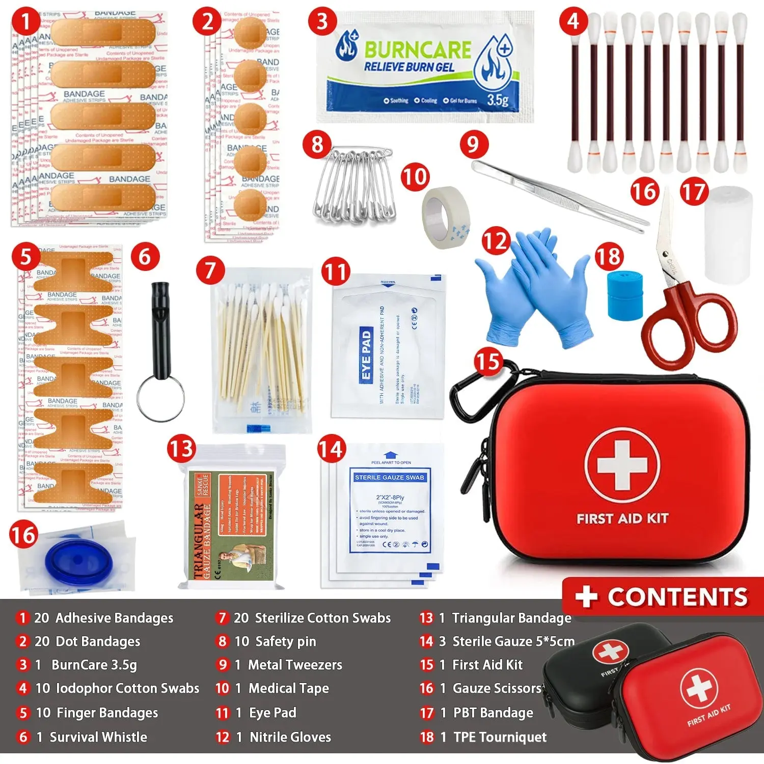 103-Piece Compact Waterproof Lightweight Double-Zipper First Aid Kit, 0.53 lbs, with Bandage & Bonus Carabiner Clip for Travel, Camping, Road Trips, Backpacking