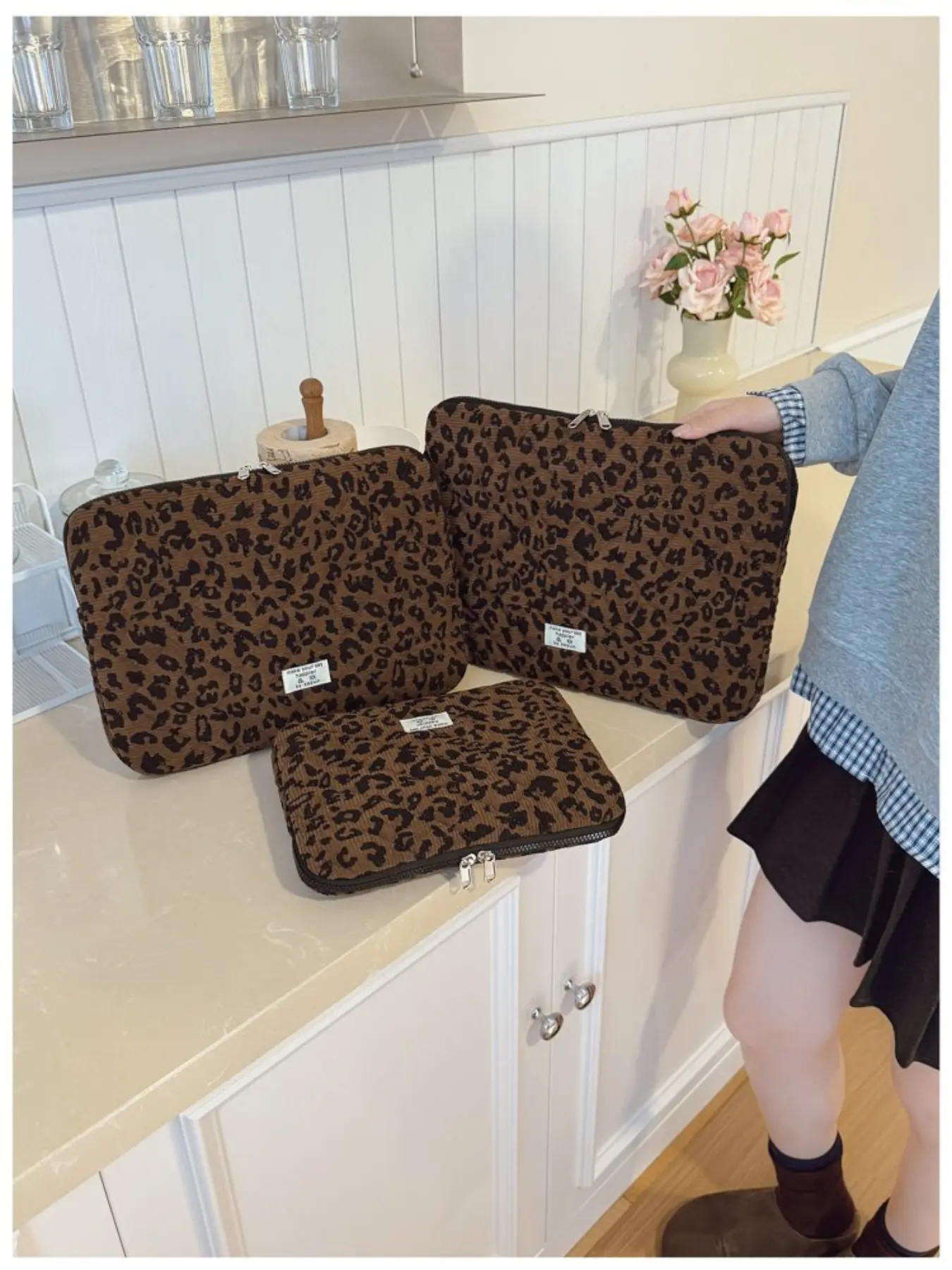 Large Capacity Laptop Bag, Fashion Leopard Print Handbag, Durable Notebook Computer Case, Ideal Gift for Birthday, Valentine's Day, School Season, Laptop Sleeve