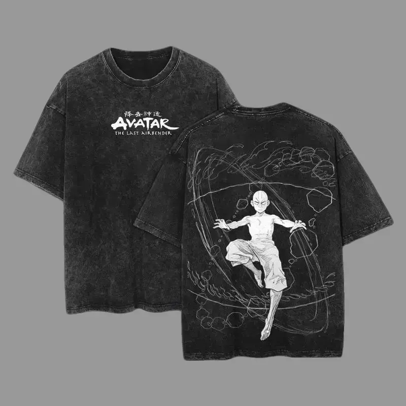 Retro Vintage Limited Aang - The Last Air Nomad - The Avatar Anime Double Printed  Washed Tee Unisex Oversize Anime Manga Acid Washed Lightweight Cotton T-Shirt, Gift For Anime Fan, Anime Lover