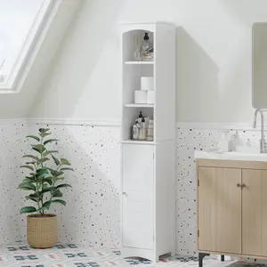 Tall Narrow Bathroom Storage Cabinet with Adjustable Shelves, Slim Freestanding Tower Unit with Anti-Tip Kit, Space Saver for Living Room Kitchen Laundry, White